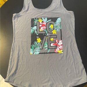 No Boundaries Gray Floral Love Tank Top